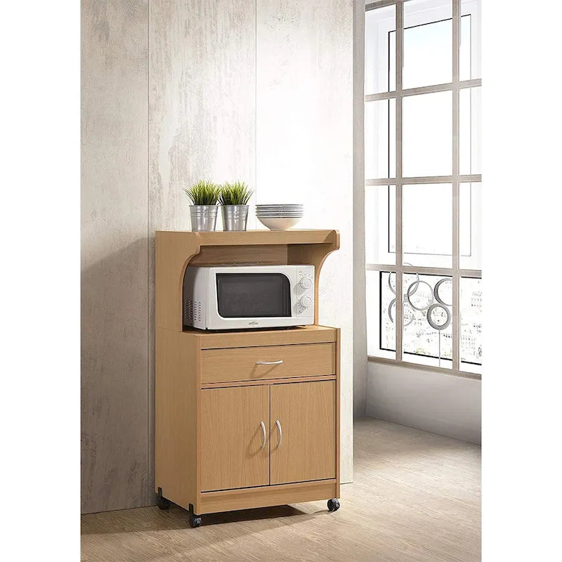 Chariot de cuisine à roulettes pour micro-ondes, avec armoire de rangement et tiroir