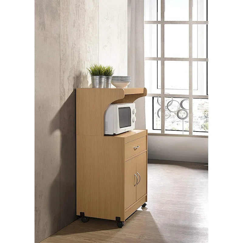 Chariot de cuisine à roulettes pour micro-ondes, avec armoire de rangement et tiroir
