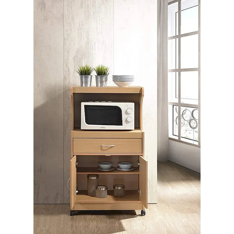 Chariot de cuisine à roulettes pour micro-ondes, avec armoire de rangement et tiroir