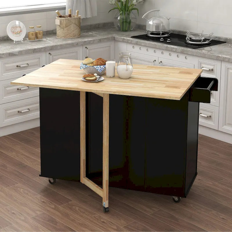 Îlot de cuisine mobile style ferme avec plateau extensible en bois massif