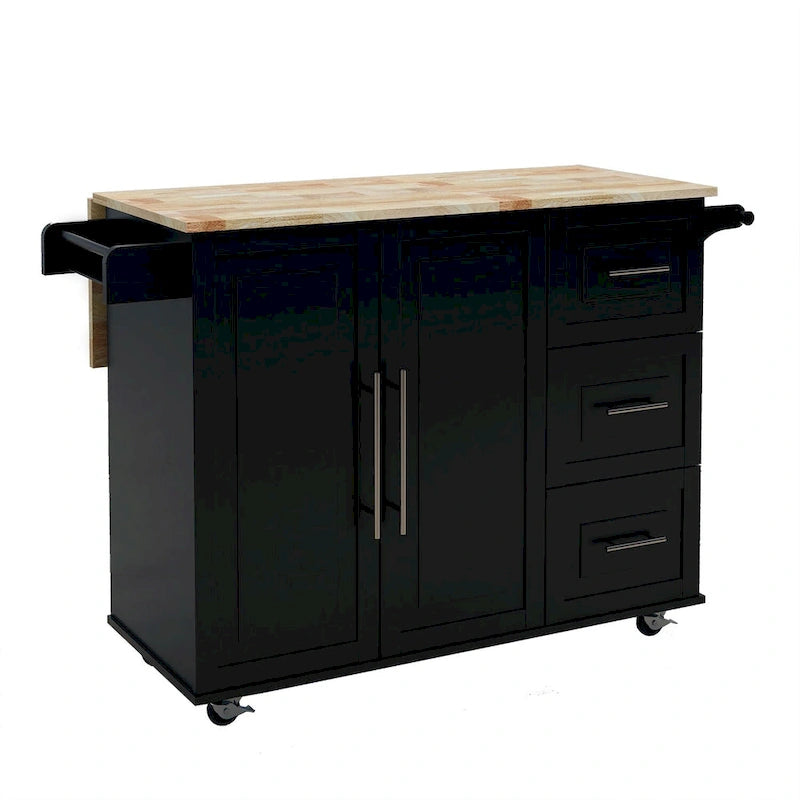 Îlot de cuisine mobile style ferme avec plateau extensible en bois massif