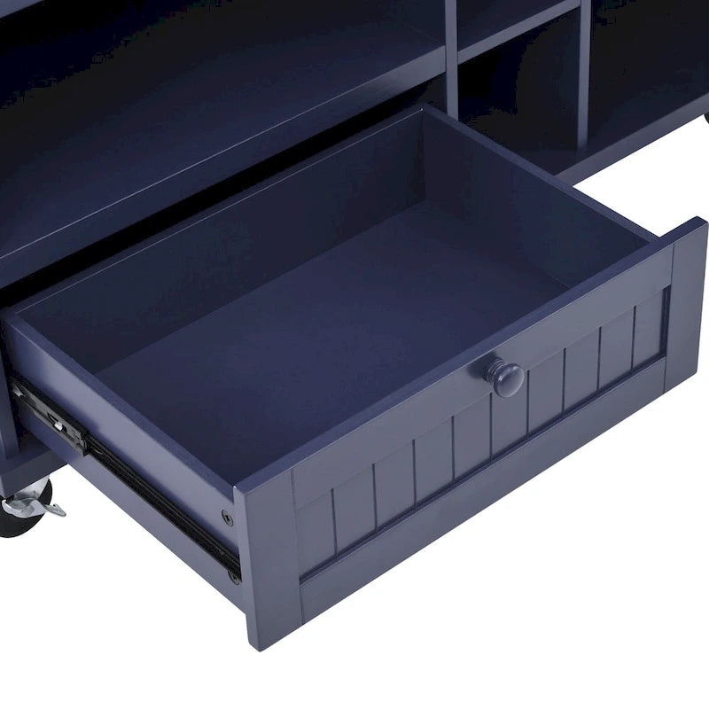 Chariot d'îlot de cuisine avec emplacement micro-ondes, 2 tiroirs, étagère à épices et roulettes verrouillables
