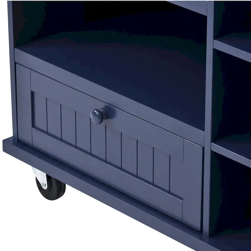 Chariot d'îlot de cuisine avec emplacement micro-ondes, 2 tiroirs, étagère à épices et roulettes verrouillables