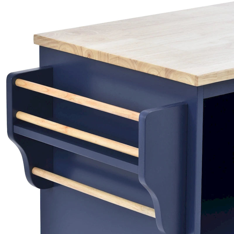 Chariot d'îlot de cuisine avec emplacement micro-ondes, 2 tiroirs, étagère à épices et roulettes verrouillables