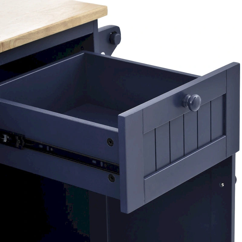 Chariot d'îlot de cuisine avec emplacement micro-ondes, 2 tiroirs, étagère à épices et roulettes verrouillables