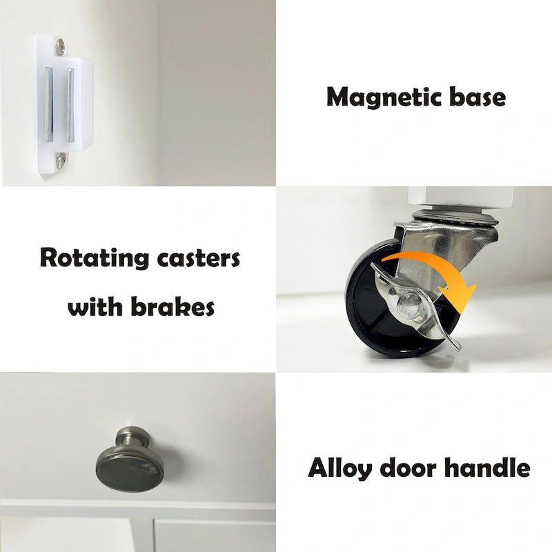 Desserte de cuisine blanche avec porte-serviettes et plan de travail en bois d'hévéa