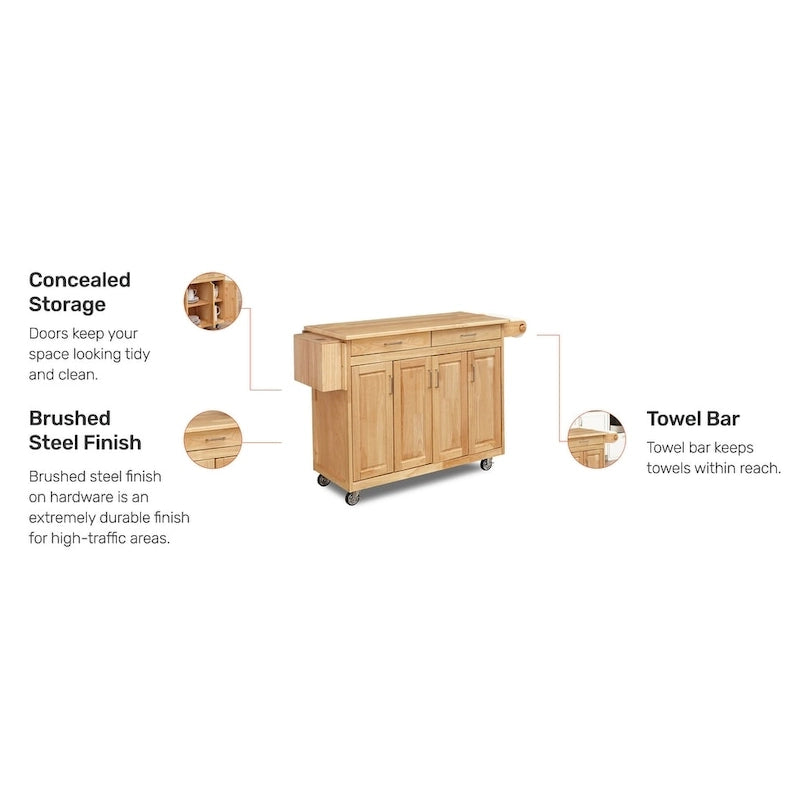 Desserte de cuisine en bois massif avec armoires de rangement et tiroirs