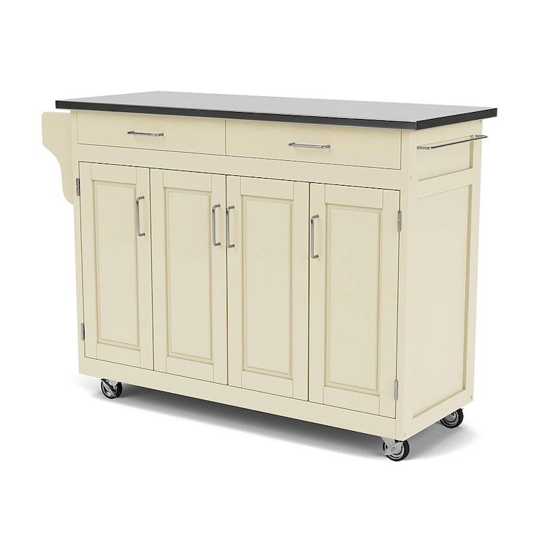 Chariot de cuisine blanc avec plateau en acier inoxydable