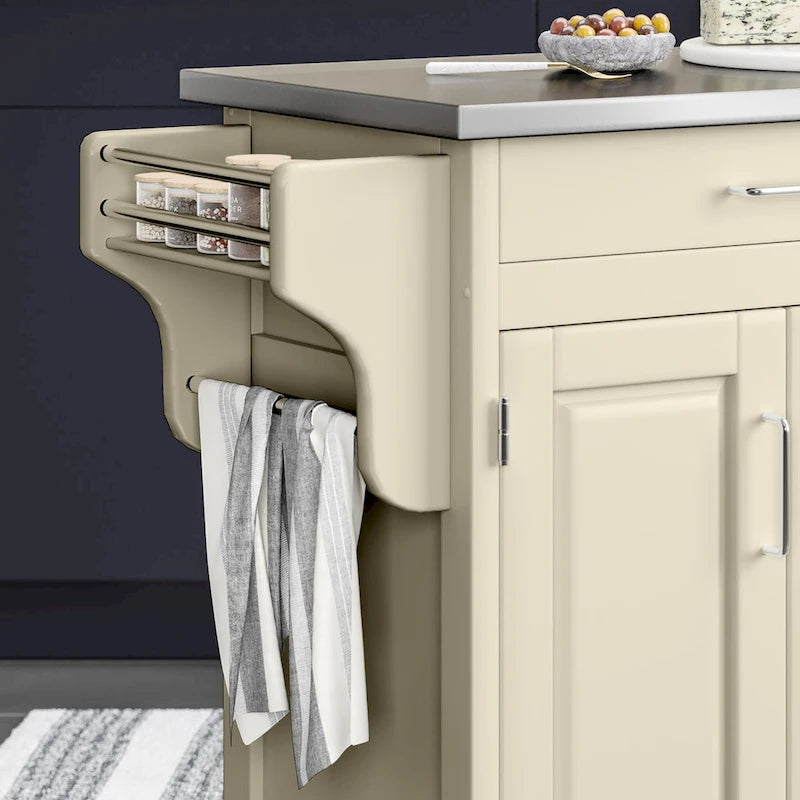 Chariot de cuisine blanc avec plateau en acier inoxydable