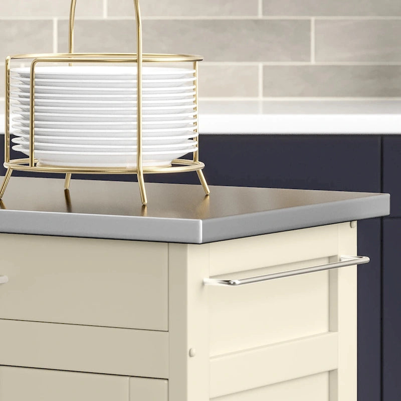 Chariot de cuisine blanc avec plateau en acier inoxydable