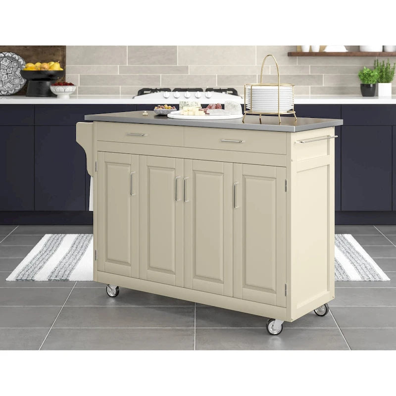 Chariot de cuisine blanc avec plateau en acier inoxydable