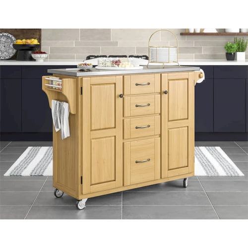 Copper Grove Puff Island Natural Finish Black Granite Top Kitchen Cart