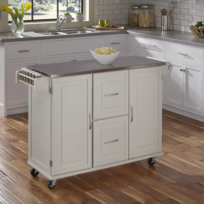 Dessertes de cuisine avec dessus en acier inoxydable et armoire de rangement – 53,5" larg. x 18" prof. x 36" haut.