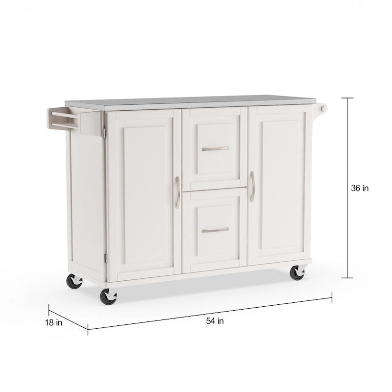 Dessertes de cuisine avec dessus en acier inoxydable et armoire de rangement – 53,5" larg. x 18" prof. x 36" haut.