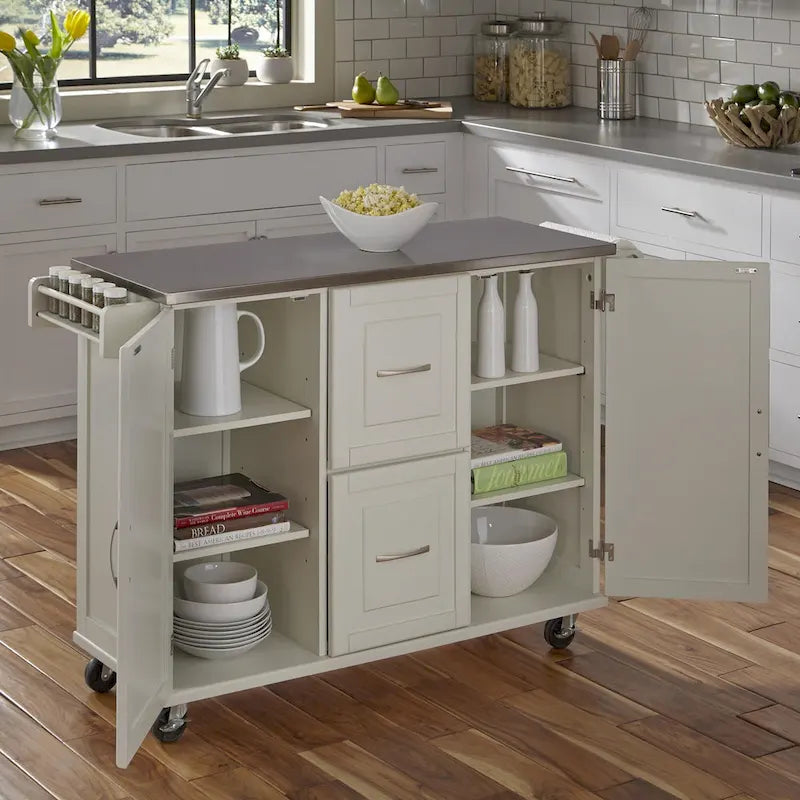 Dessertes de cuisine avec dessus en acier inoxydable et armoire de rangement – 53,5" larg. x 18" prof. x 36" haut.