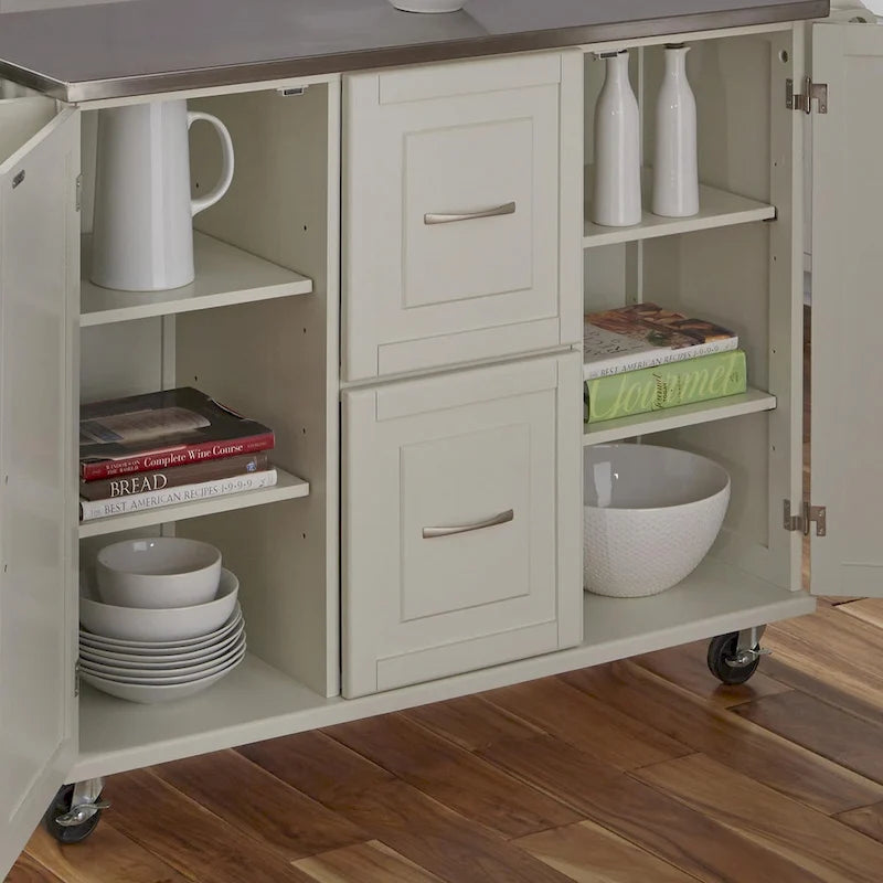 Dessertes de cuisine avec dessus en acier inoxydable et armoire de rangement – 53,5" larg. x 18" prof. x 36" haut.