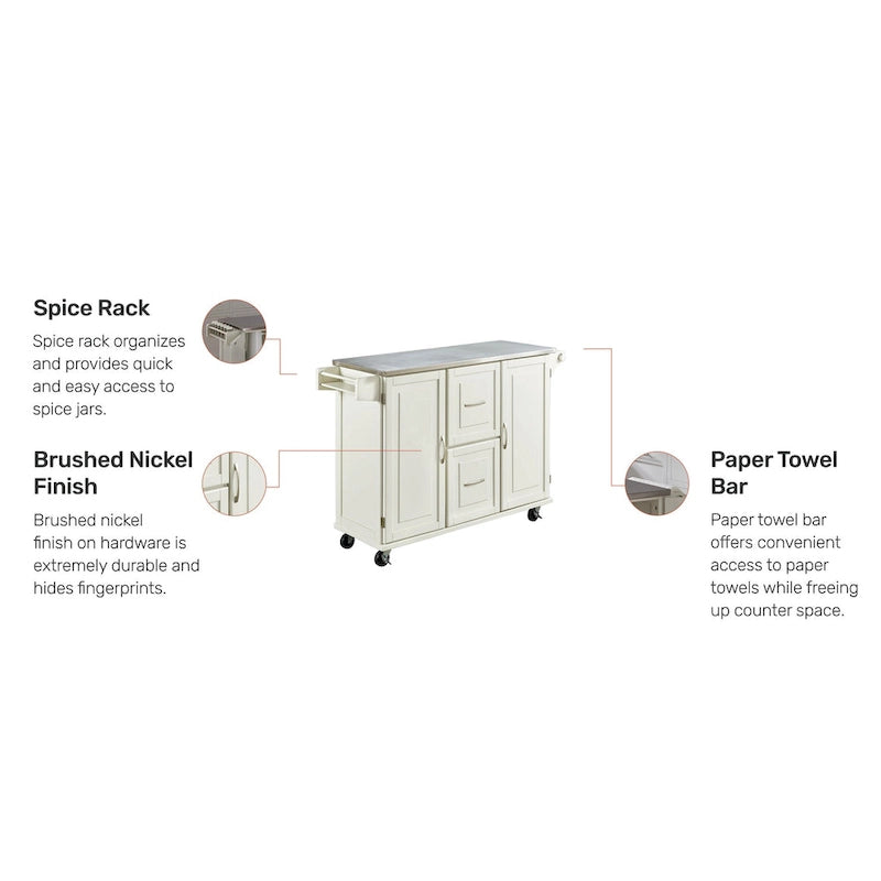 Dessertes de cuisine avec dessus en acier inoxydable et armoire de rangement – 53,5" larg. x 18" prof. x 36" haut.