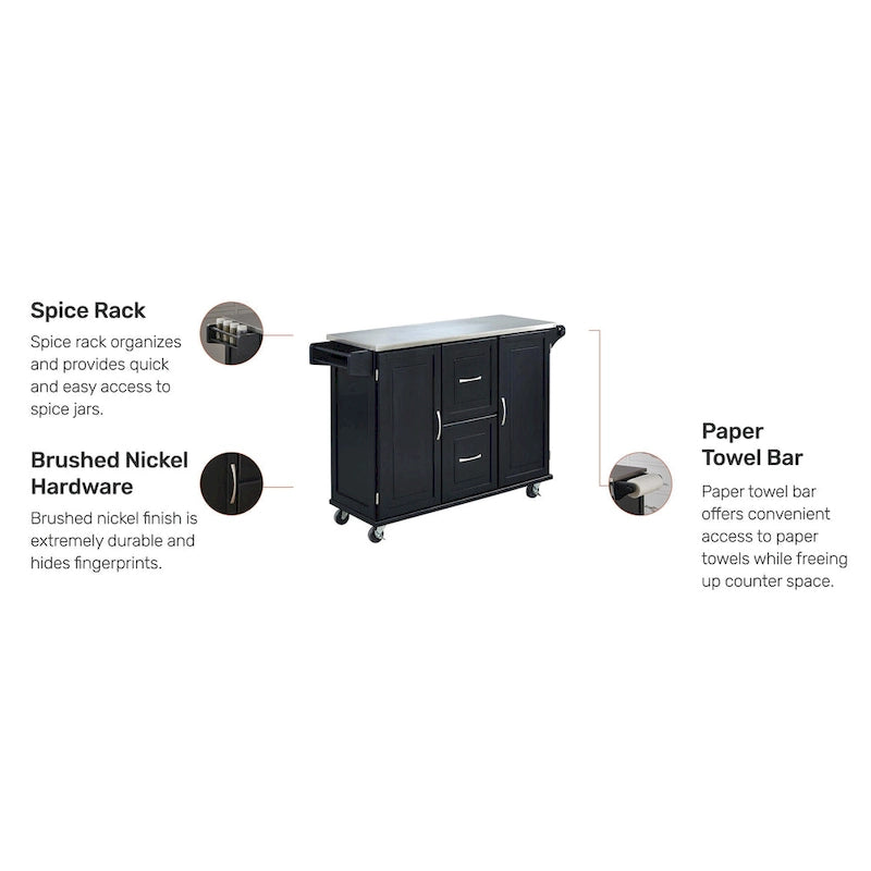 Dessertes de cuisine avec dessus en acier inoxydable et armoire de rangement – 53,5" larg. x 18" prof. x 36" haut.