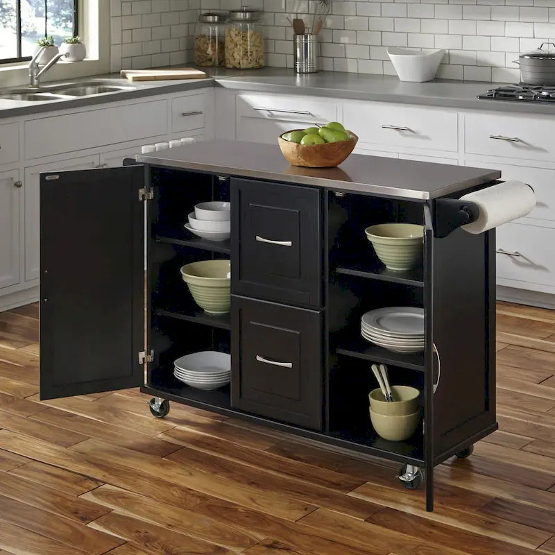 Dessertes de cuisine avec dessus en acier inoxydable et armoire de rangement – 53,5" larg. x 18" prof. x 36" haut.