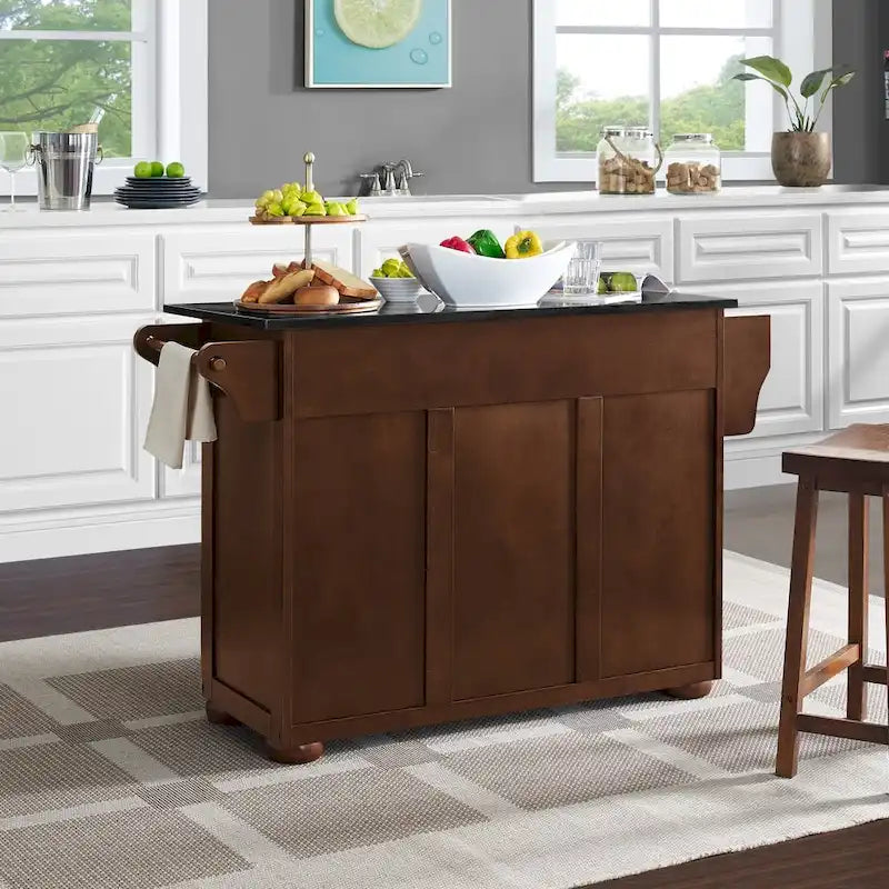 Îlot de cuisine portable en bois massif avec dessus en acier inoxydable