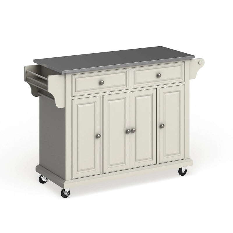 Chariot de cuisine blanc avec plateau en acier inoxydable