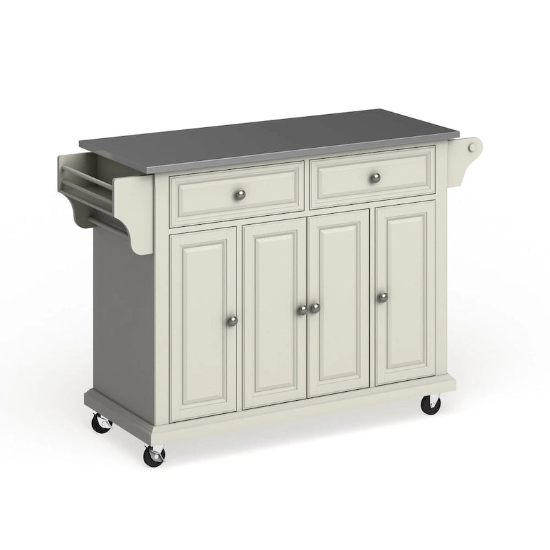 Chariot de cuisine blanc avec plateau en acier inoxydable