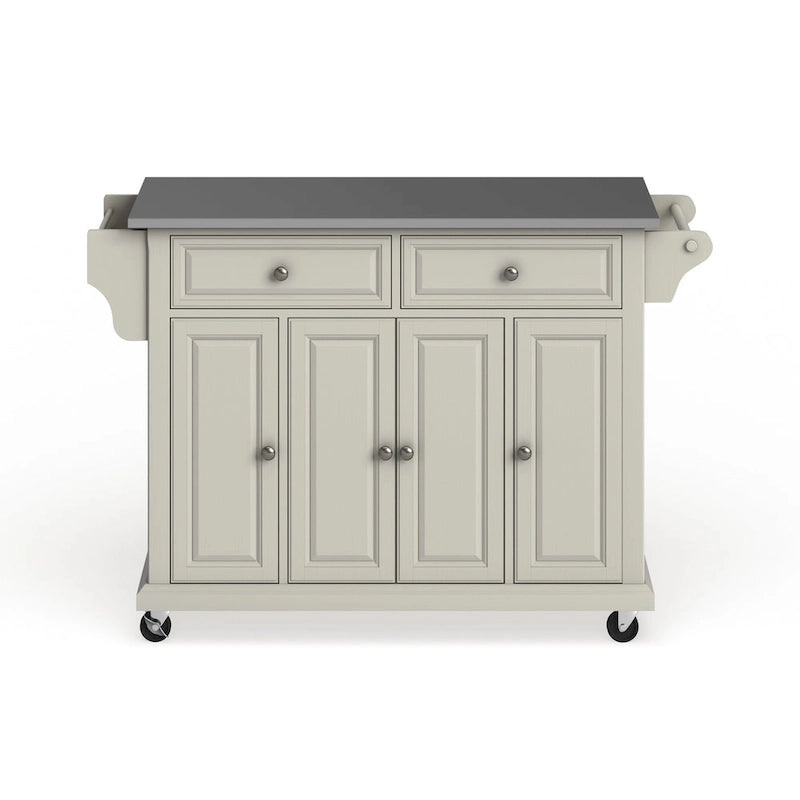 Chariot de cuisine blanc avec plateau en acier inoxydable