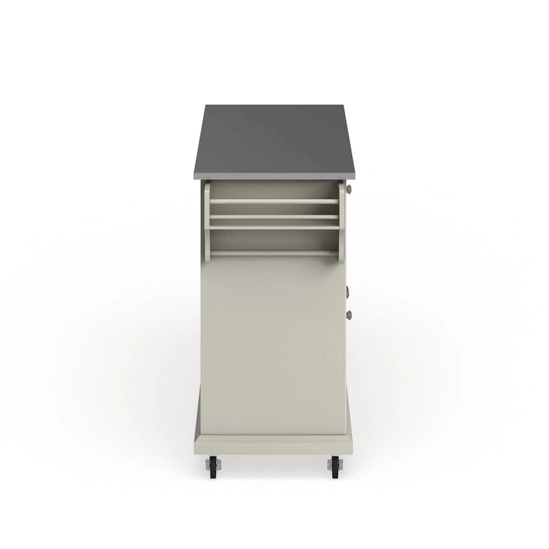 Chariot de cuisine blanc avec plateau en acier inoxydable