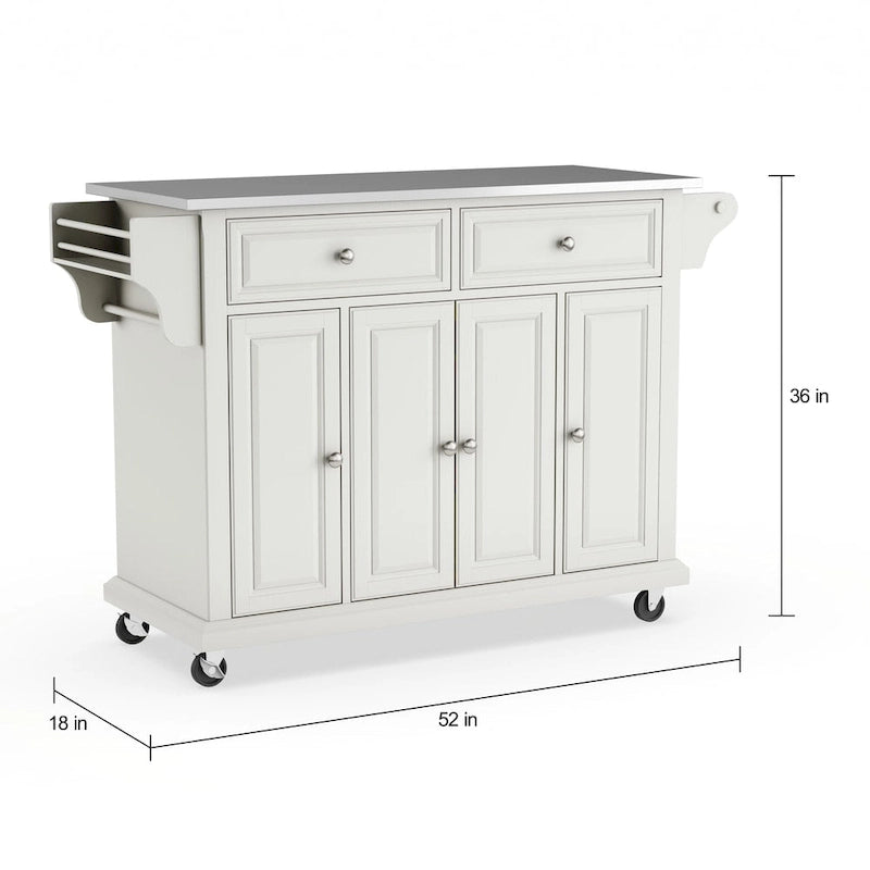 Chariot de cuisine blanc avec plateau en acier inoxydable