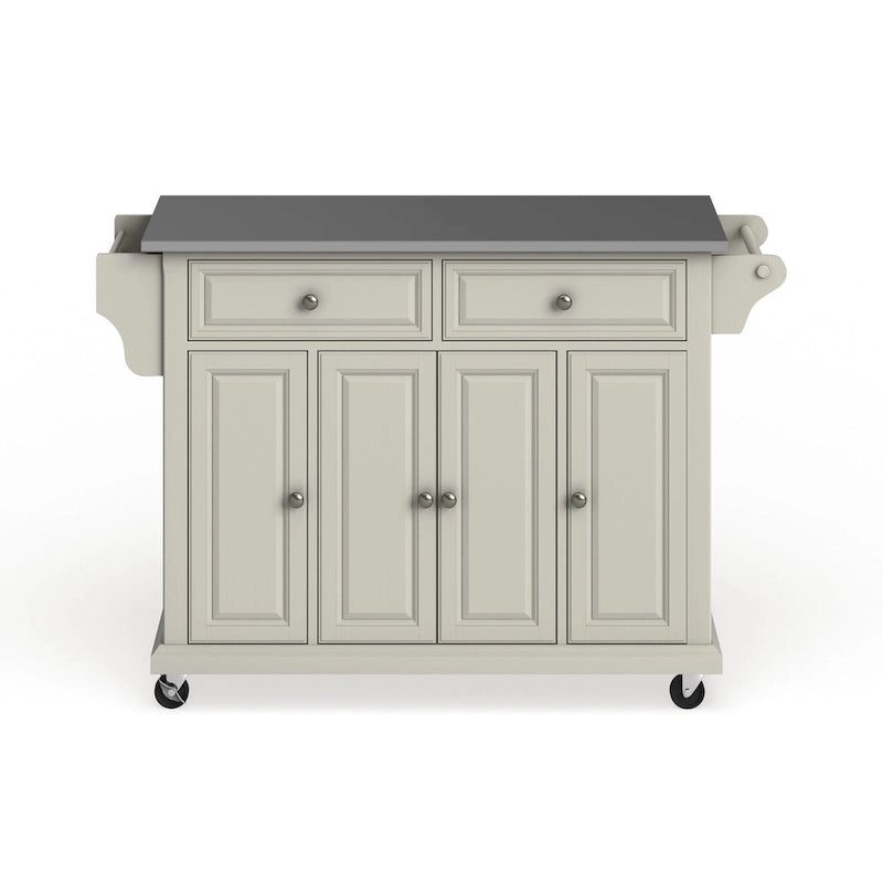 Chariot de cuisine blanc avec plateau en acier inoxydable