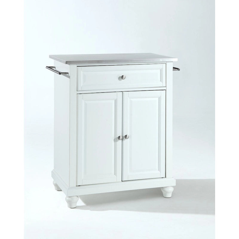 Îlot de cuisine portable avec dessus en acier inoxydable et armoire de rangement