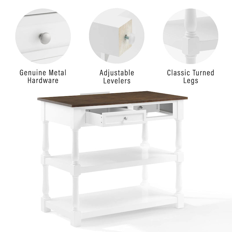 Îlot de cuisine avec plateau en bois et rangement — Blanc