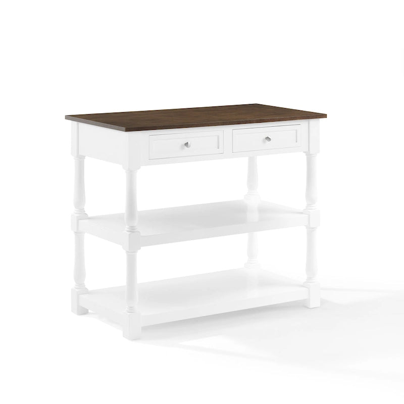 Îlot de cuisine avec plateau en bois et rangement — Blanc
