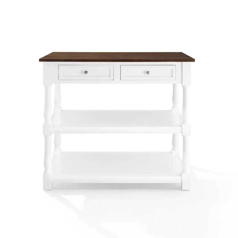 Îlot de cuisine avec plateau en bois et rangement — Blanc