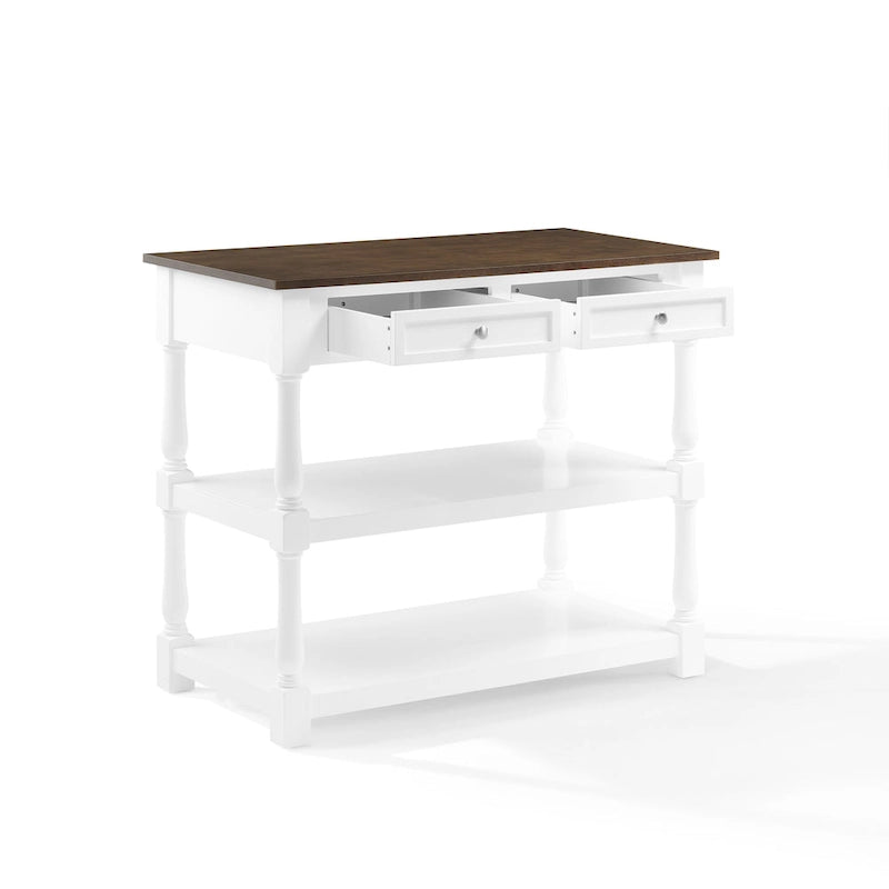Îlot de cuisine avec plateau en bois et rangement — Blanc