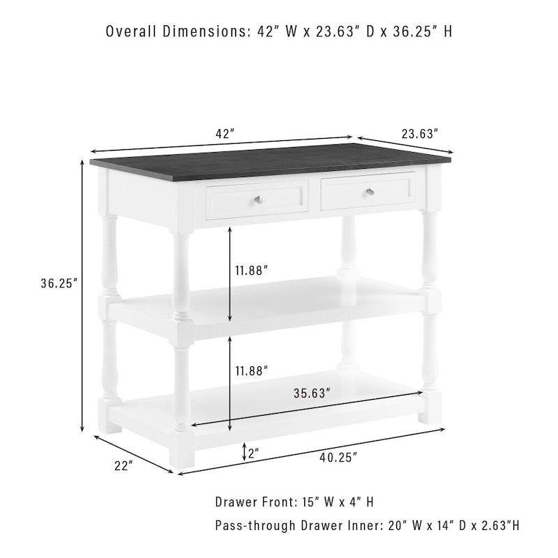 Îlot de cuisine avec plateau en bois et rangement — Blanc