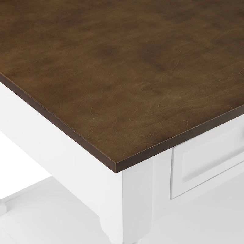 Îlot de cuisine avec plateau en bois et rangement — Blanc