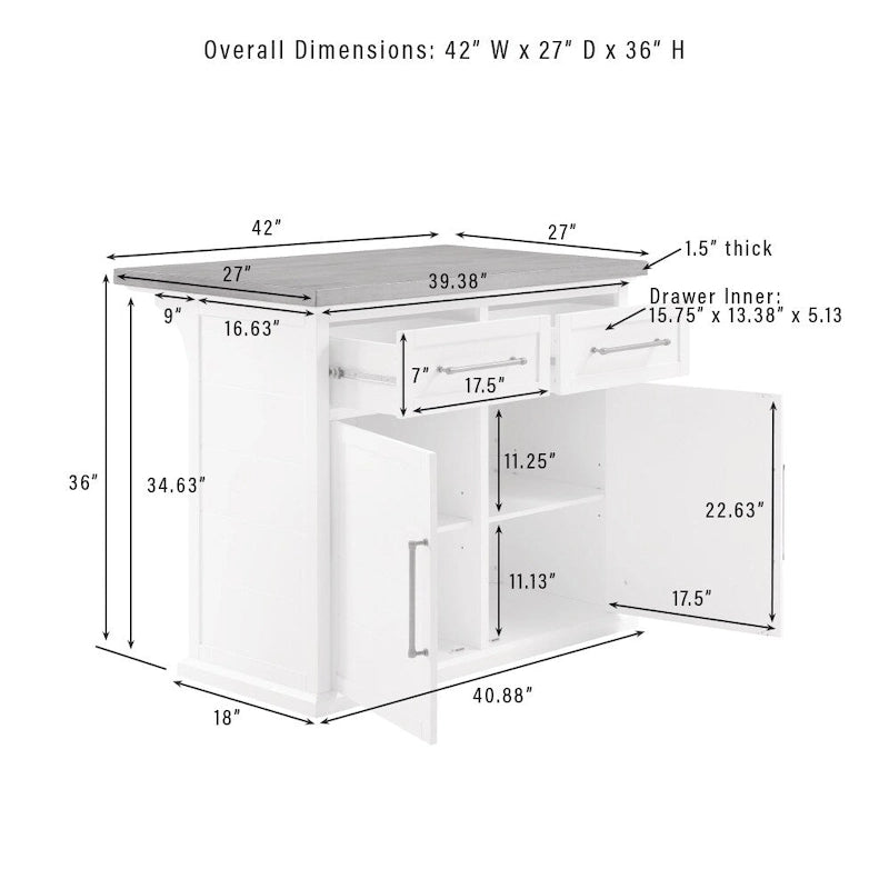 Îlot de cuisine en bois de style ferme – 42 po L x 27 po P x 36 po H