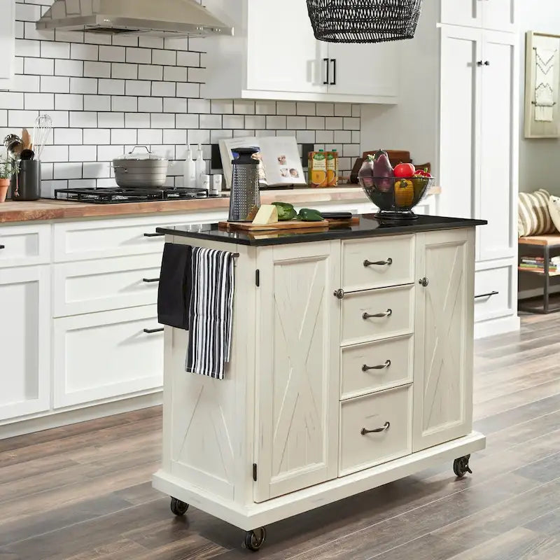 Seaside Lodge Off-White Wood Kitchen Cart - 45 x 36 x 16