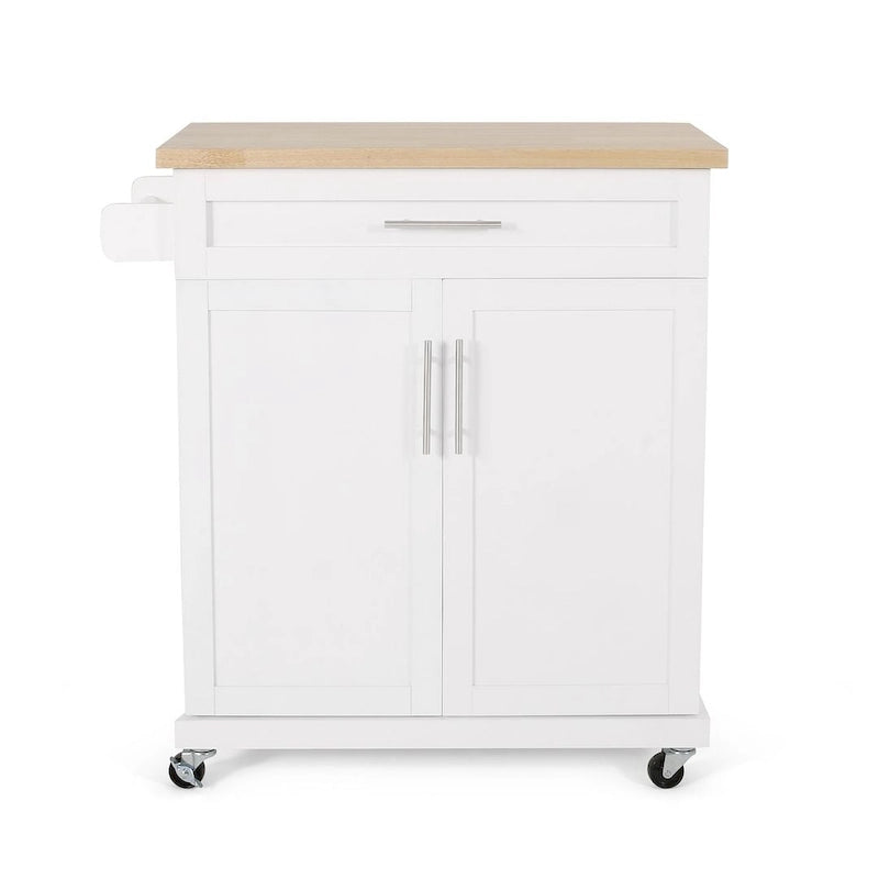 Desserte de cuisine contemporaine en bois avec tiroir, placard et roulettes blocables