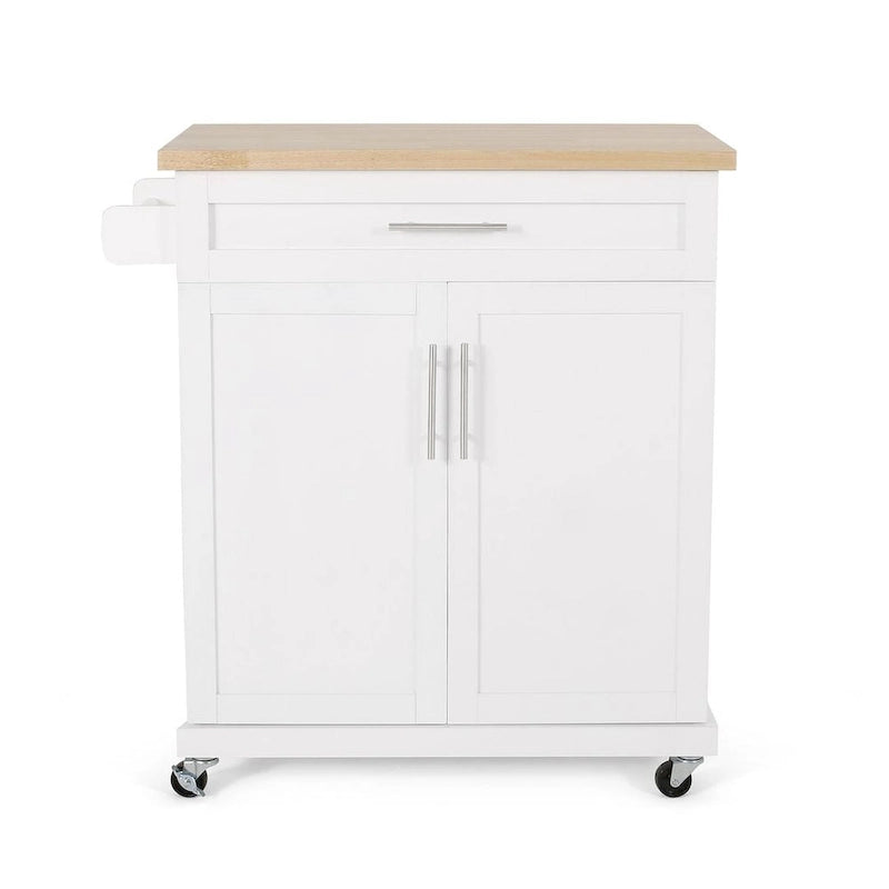 Desserte de cuisine contemporaine en bois avec tiroir, placard et roulettes blocables