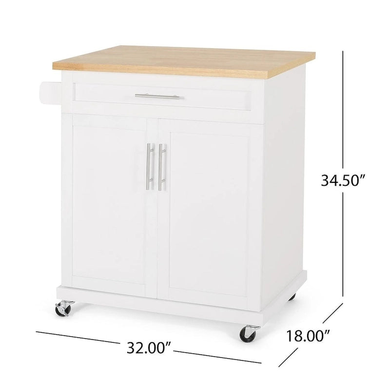 Desserte de cuisine contemporaine en bois avec tiroir, placard et roulettes blocables