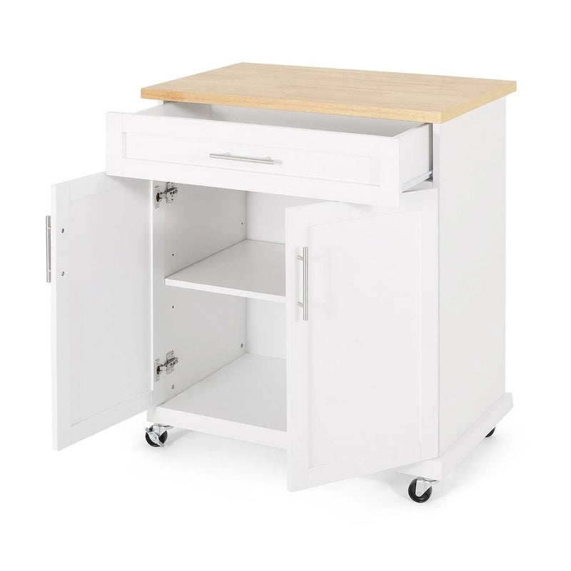 Desserte de cuisine contemporaine en bois avec tiroir, placard et roulettes blocables
