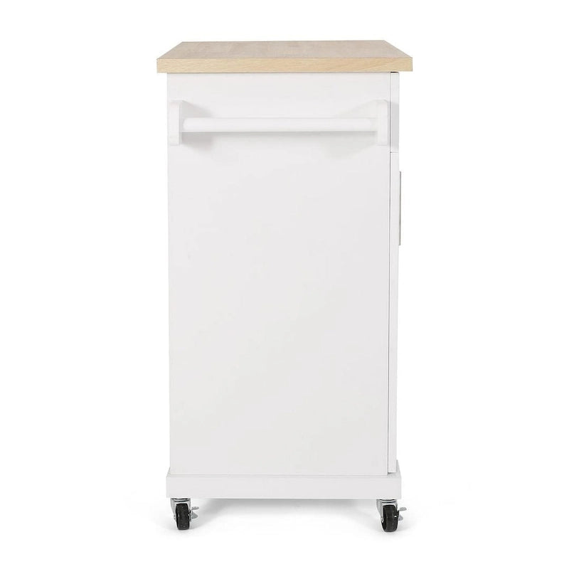 Desserte de cuisine contemporaine en bois avec tiroir, placard et roulettes blocables