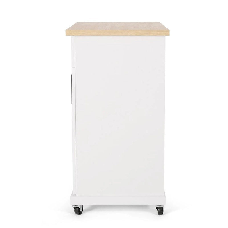 Desserte de cuisine contemporaine en bois avec tiroir, placard et roulettes blocables