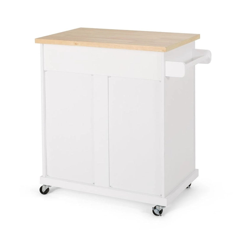 Desserte de cuisine contemporaine en bois avec tiroir, placard et roulettes blocables