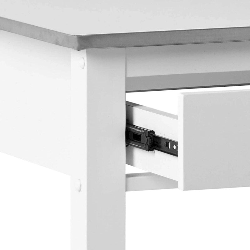 Desserte de cuisine en acier inoxydable avec tiroirs, casier à vin et roulettes blocables — Blanc