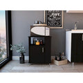 Meuble micro-ondes noir avec porte simple et étagères latérales