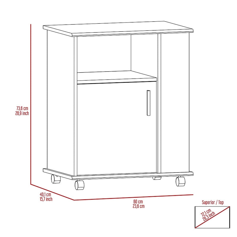 Meuble micro-ondes noir avec porte simple et étagères latérales