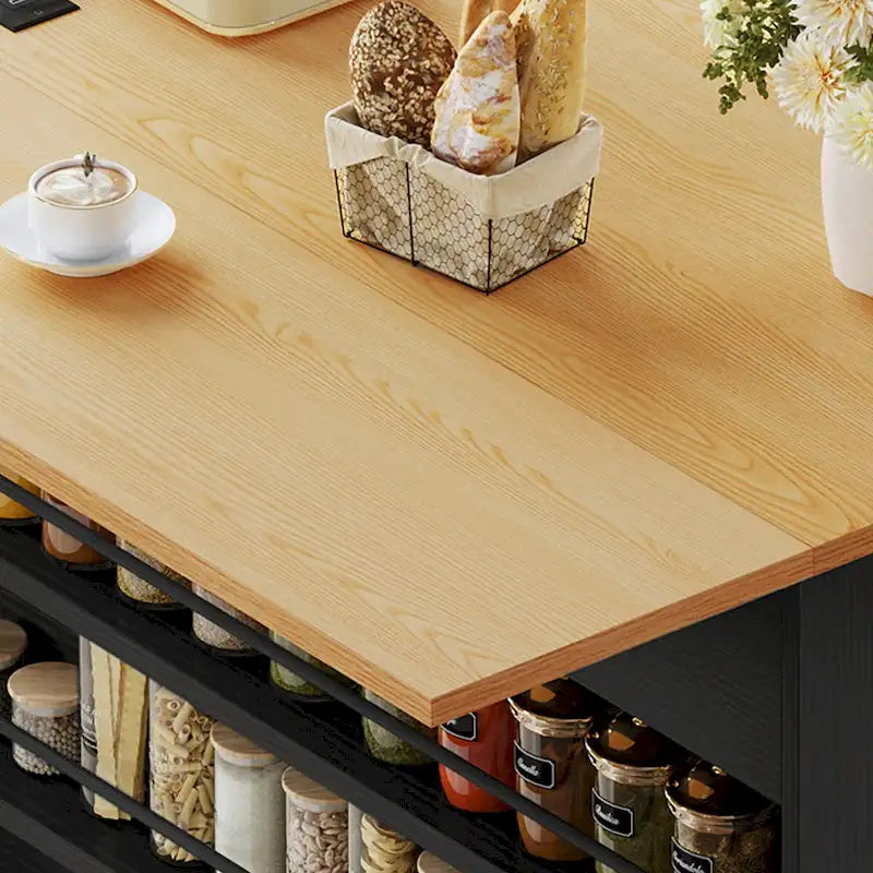 Îlot de cuisine escamotable avec meuble poubelle double basculant et prise de courant